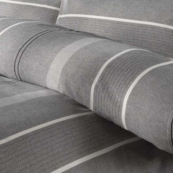 Dunelm Willington Grey Striped Woven Duvet Cover And Pillowcase Set 2 Dunelm Willington Grey Striped Woven Duvet Cover And Pillowcase Set - Image 2