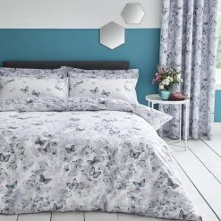 Dunelm Ginkgo Butterfly White Reversible Duvet Cover And Pillowcase Set -Furn. Shop 1000140249 alt02