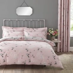 Dunelm Heavenly Hummingbird Grey & Blush Duvet Cover And Pillowcase Set -Furn. Shop 1000140278 alt01