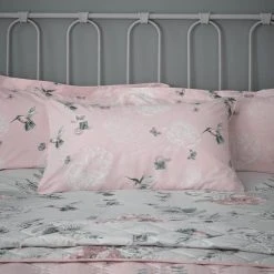 Dunelm Heavenly Hummingbird Grey & Blush Duvet Cover And Pillowcase Set -Furn. Shop 1000140278 alt03