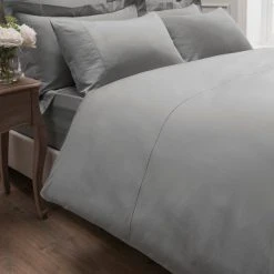 Dorma 300 Thread Count 100% Cotton Sateen Plain Silver Duvet Cover -Furn. Shop 1000141132 alt01
