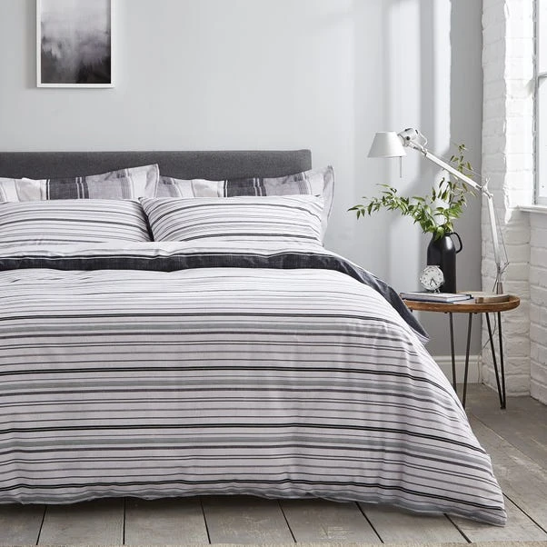 Dunelm Ellis Grey Stripe Reversible Duvet Cover And Pillowcase Set 2 Dunelm Ellis Grey Stripe Reversible Duvet Cover And Pillowcase Set - Image 2