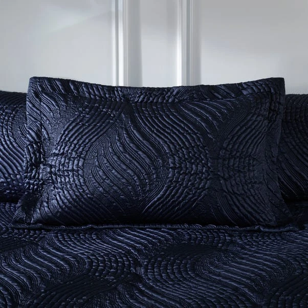 Dunelm Romilly Wave Luxe Pinsonic Navy Duvet Cover And Pillowcase Set 2 Dunelm Romilly Wave Luxe Pinsonic Navy Duvet Cover And Pillowcase Set - Image 2