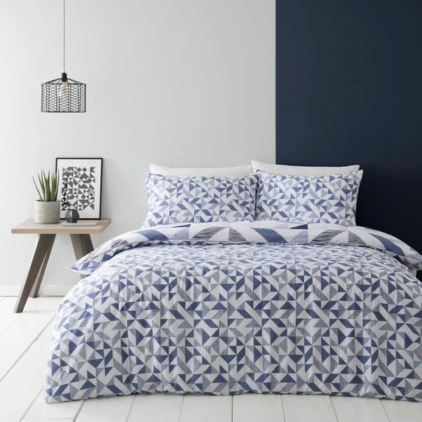 Dunelm Elements Bako Reversible Geometric Blue Duvet Cover And Pillowcase Set 2 Dunelm Elements Bako Reversible Geometric Blue Duvet Cover And Pillowcase Set - Image 2