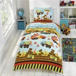 Under Construction Single Duvet Cover Set - Diggers And Trucks Childrens Bedding