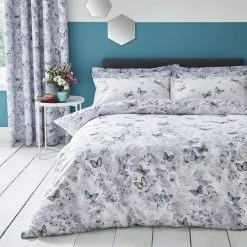 Dunelm Ginkgo Butterfly White Reversible Duvet Cover And Pillowcase Set