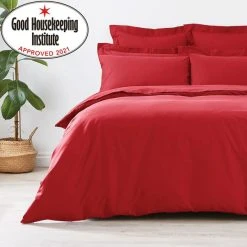 Dunelm Non Iron Plain Dye Red Duvet Cover