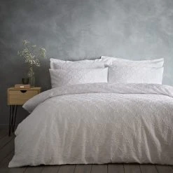 Dunelm Astra White Textured Floral Duvet Cover And Pillowcase Set
