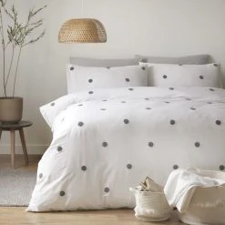 Dunelm Appletree Dot Slate 100% Cotton Duvet Cover And Pillowcase Set