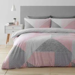 Catherine Lansfield Larsson Geo Pink Duvet Cover And Pillowcase Set
