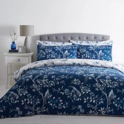 Dunelm Oriental Bird Blue Duvet Cover And Pillowcase Set