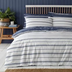 Dunelm Falmouth Navy Striped Reversible Duvet Cover And Pillowcase Set