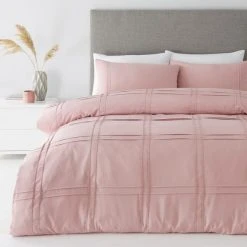 Dunelm Denver Blush Pintuck Duvet Cover And Pillowcase Set