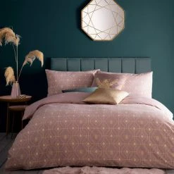 Furn Furn. Pink And Gold Bee Deco Reversible Duvet Cover And Pillowcase Set