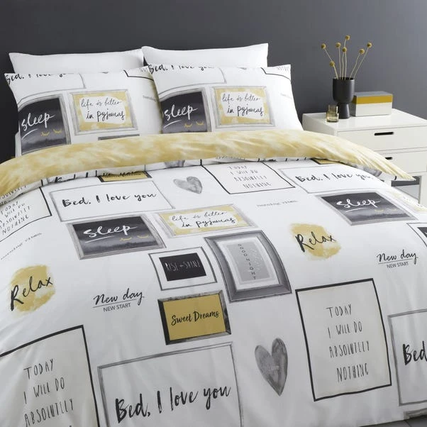 Catherine Lansfield Sleep Dreams Ochre Reversible Duvet Cover And Pillowcase Set 1 Catherine Lansfield Sleep Dreams Ochre Reversible Duvet Cover And Pillowcase Set