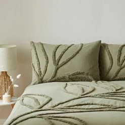 The Edited Life Tufted Leaf Olive 100% Organic Cotton Duvet Cover And Pillowcase Set 6 The Edited Life Tufted Leaf Olive 100% Organic Cotton Duvet Cover And Pillowcase Set -Furn. Shop 30726059 alt02