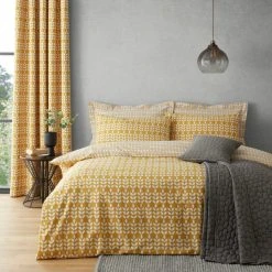 Elements Vete Ochre Reversible Duvet Cover And Pillowcase Set
