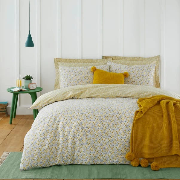 Dunelm Bessie Ditsy Floral Ochre 100% Cotton Reversible Duvet Cover And Pillowcase Set 1 Dunelm Bessie Ditsy Floral Ochre 100% Cotton Reversible Duvet Cover And Pillowcase Set