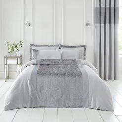 Dunelm Beverley Charcoal Embellished Luxe Duvet Cover And Pillowcase Set