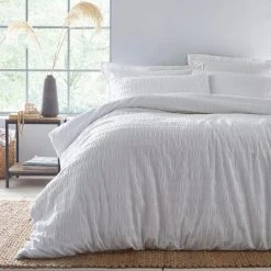 Dunelm Aria Seersucker White 100% Cotton Duvet And Pillowcase Set