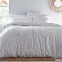 Dunelm Aria Seersucker White 100% Cotton Duvet And Pillowcase Set -Furn. Shop 30726860 alt03