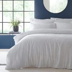 Dunelm Aria Seersucker White 100% Cotton Duvet And Pillowcase Set -Furn. Shop 30726860 alt04