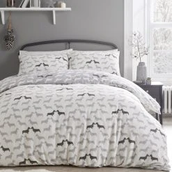 Fusion Snug Dudley Love Grey 100% Brushed Cotton Duvet Cover Set