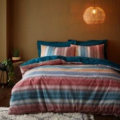 Dunelm Adah Zig Zag Teal Duvet Cover And Pillowcase Set