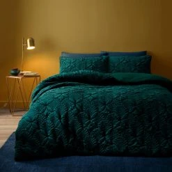 Dunelm Indra Velour Emerald Duvet Cover And Pillowcase Set
