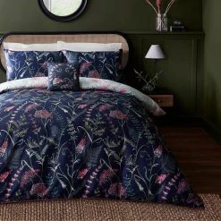 Dorma Winter Garden Navy 100% Cotton Reversible Duvet Cover And Pillowcase Set