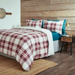 Dunelm Piper Red Check 100% Brushed Cotton Duvet Cover And Pillowcase Set -Furn. Shop 30780522 alt02