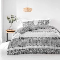 Dunelm Jax Global Black 100% Cotton Duvet Cover And Pillowcase Set