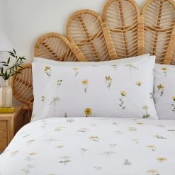 Dunelm Pressed Floral Yellow 100% Cotton Duvet Cover And Pillowcase Set -Furn. Shop 30783531 alt02