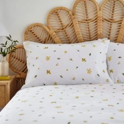 Dunelm Pressed Floral Yellow 100% Cotton Duvet Cover And Pillowcase Set -Furn. Shop 30783531 alt03