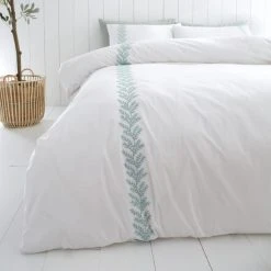 Bianca Fine Linens Embroid Leaf 100% Cotton Duvet Cover & Pillowcase Set -Furn. Shop 30828927 alt02