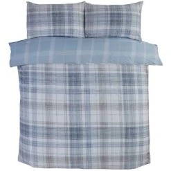 Jasper Check Blue Double Duvet Cover Set Bedding Bed Quilt Set