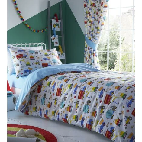 Bright Trucks Junior Toddler Duvet Cover Set Reversible Diggers Boys Bedroom 2 Bright Trucks Junior Toddler Duvet Cover Set Reversible Diggers Boys Bedroom - Image 2