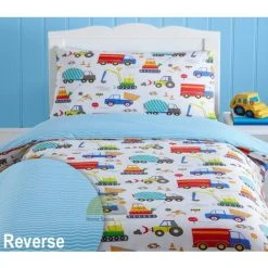 Bright Trucks Junior Toddler Duvet Cover Set Reversible Diggers Boys Bedroom 5 Bright Trucks Junior Toddler Duvet Cover Set Reversible Diggers Boys Bedroom -Furn. Shop 35072538 3