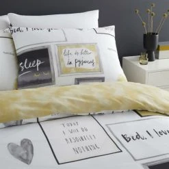 Catherine Lansfield Sleep Dreams Ochre Single Duvet Cover Set Easy Care Bedding