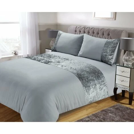 Silver Crushed Velvet Panel Duvet Set - Double 1 Silver Crushed Velvet Panel Duvet Set - Double