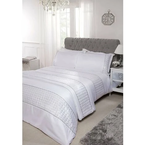 Charlotte White Sequin Detail Luxury Duvet Cover Set - White - Double 1 Charlotte White Sequin Detail Luxury Duvet Cover Set - White - Double