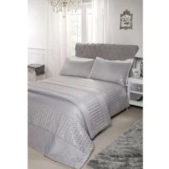Charlotte Silver Sequin Detail Luxury Duvet Cover Set - Silver - Bedspread