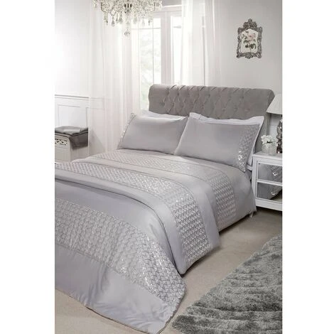 Charlotte Silver Sequin Detail Luxury Duvet Cover Set - Silver - Bedspread 1 Charlotte Silver Sequin Detail Luxury Duvet Cover Set - Silver - Bedspread