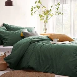 LITZEE Duvet Cover 200x230 Cm Dark Green Solid Colour - Zipped Double Bed Set - Microfibre Duvet Cover With 2 Pillowcases 65x65 Cm