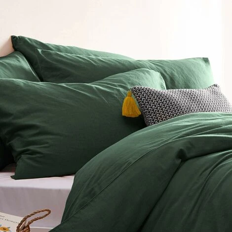 LITZEE Duvet Cover 200x230 Cm Dark Green Solid Colour - Zipped Double Bed Set - Microfibre Duvet Cover With 2 Pillowcases 65x65 Cm 2 LITZEE Duvet Cover 200x230 Cm Dark Green Solid Colour - Zipped Double Bed Set - Microfibre Duvet Cover With 2 Pillowcases 65x65 Cm - Image 2
