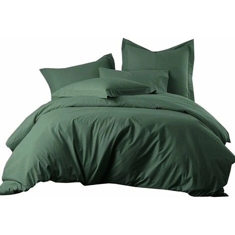 LITZEE Duvet Cover 200x230 Cm Dark Green Solid Colour - Zipped Double Bed Set - Microfibre Duvet Cover With 2 Pillowcases 65x65 Cm 3 LITZEE Duvet Cover 200x230 Cm Dark Green Solid Colour - Zipped Double Bed Set - Microfibre Duvet Cover With 2 Pillowcases 65x65 Cm - Image 3