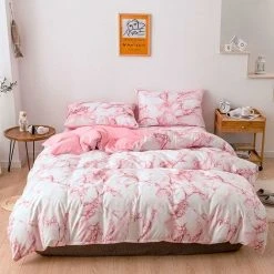 LITZEE Duvet Cover Sets With Pillow Cases Imperimated Geometric Basics Reversible Double Bed Set With Zip Closure Soft Microfibre 2/3 Pieces 135200cm Pink