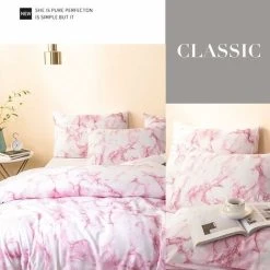 LITZEE Duvet Cover Sets With Pillow Cases Imperimated Geometric Basics Reversible Double Bed Set With Zip Closure Soft Microfibre 2/3 Pieces 135200cm Pink -Furn. Shop 55917257 3