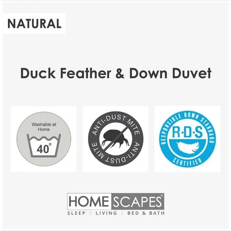 HOMESCAPES Duck Feather And Down 10.5 Tog Single Size Autumn Duvet 3 HOMESCAPES Duck Feather And Down 10.5 Tog Single Size Autumn Duvet - Image 3