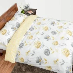 HOMESCAPES Lemon, White And Grey Floral Duvet Cover Set, Double 6 HOMESCAPES Lemon, White And Grey Floral Duvet Cover Set, Double -Furn. Shop 57500152 3